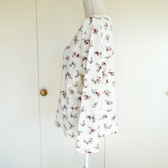 Croft & Borrow Ivory Cotton Cardinal Print Long Sleeve Shirt - Picture 4 of 6